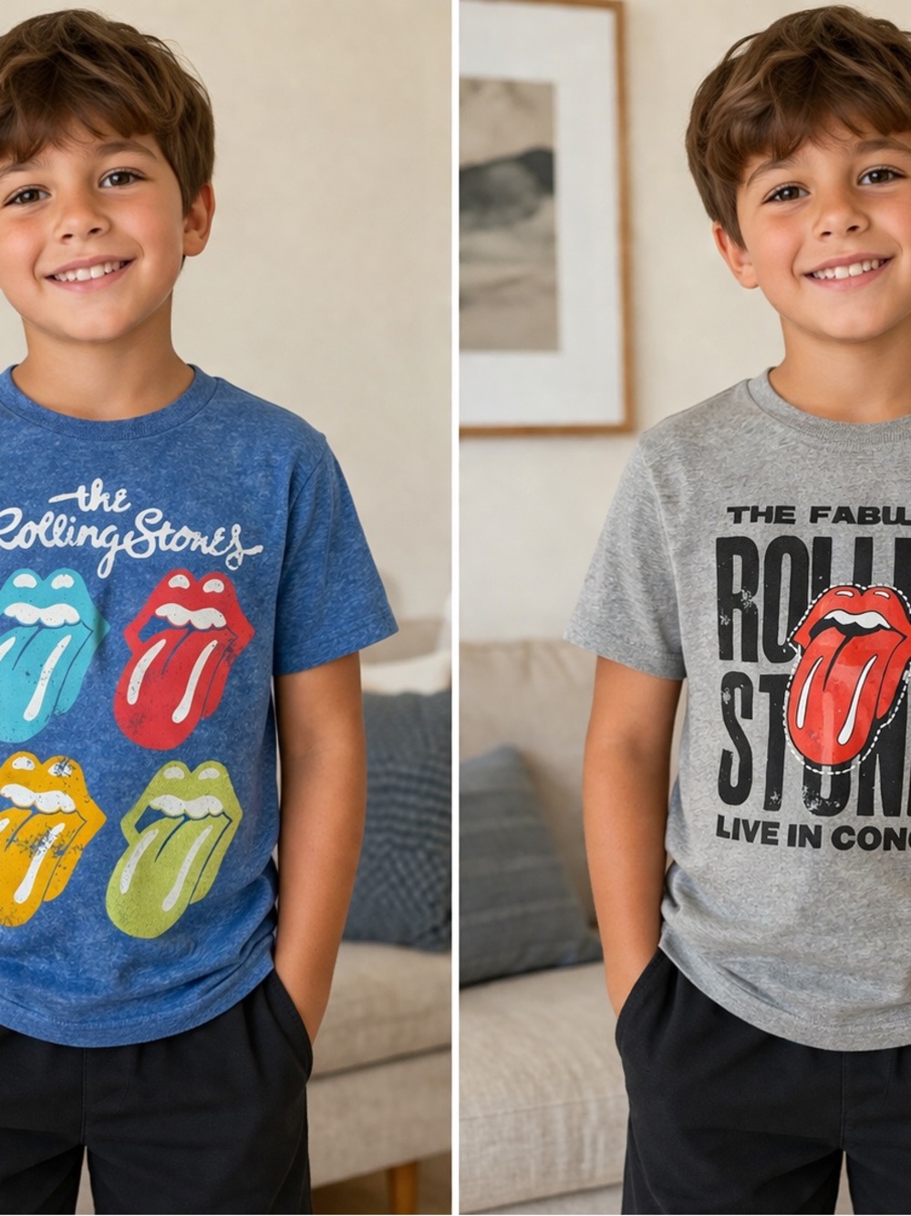 the Rolling Stones Kids Short Sleeve Tee - Blue & Gray with Multicolor Tongues
